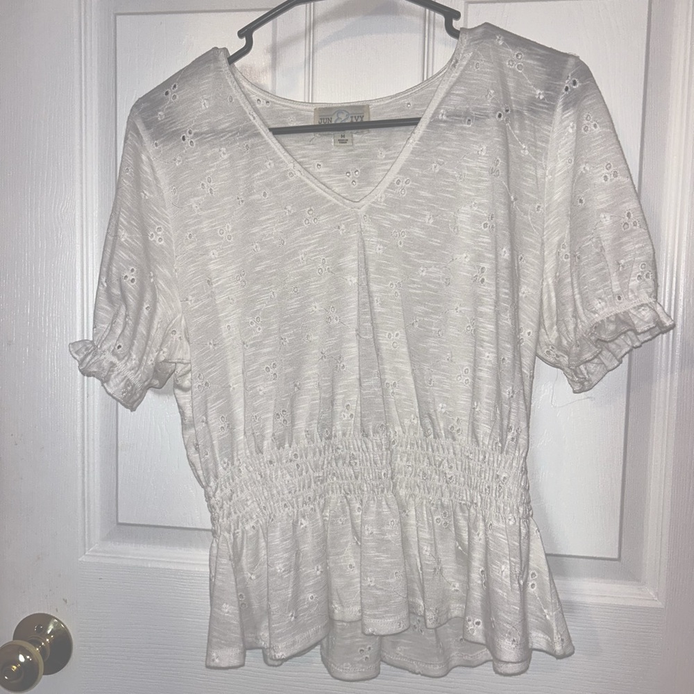 White Ruffle Blouse, Size M